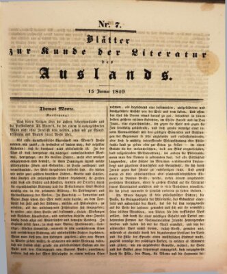 Blätter zur Kunde der Literatur des Auslands (Das Ausland) Samstag 18. Januar 1840