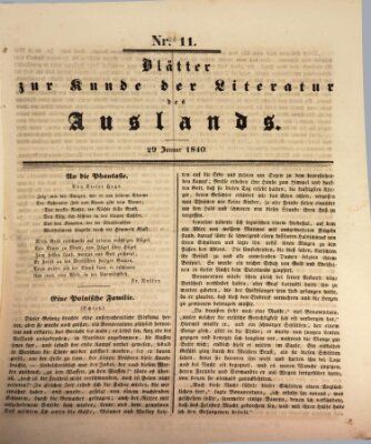 Blätter zur Kunde der Literatur des Auslands (Das Ausland) Mittwoch 29. Januar 1840