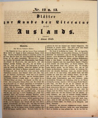 Blätter zur Kunde der Literatur des Auslands (Das Ausland) Samstag 1. Februar 1840