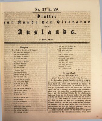 Blätter zur Kunde der Literatur des Auslands (Das Ausland) Samstag 7. März 1840