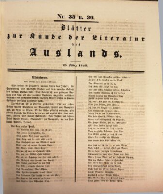 Blätter zur Kunde der Literatur des Auslands (Das Ausland) Mittwoch 25. März 1840