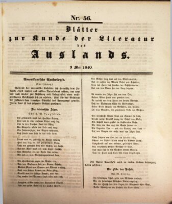 Blätter zur Kunde der Literatur des Auslands (Das Ausland) Samstag 9. Mai 1840