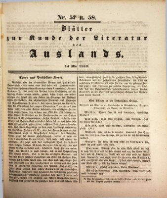 Blätter zur Kunde der Literatur des Auslands (Das Ausland) Donnerstag 14. Mai 1840