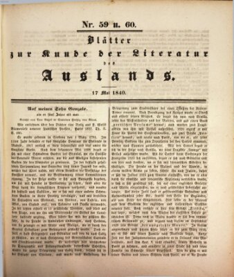 Blätter zur Kunde der Literatur des Auslands (Das Ausland) Sonntag 17. Mai 1840