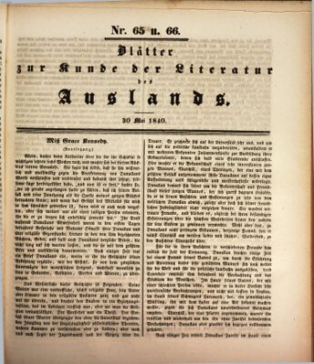 Blätter zur Kunde der Literatur des Auslands (Das Ausland) Samstag 30. Mai 1840