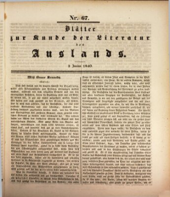 Blätter zur Kunde der Literatur des Auslands (Das Ausland) Mittwoch 3. Juni 1840