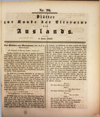 Blätter zur Kunde der Literatur des Auslands (Das Ausland) Sonntag 5. Juli 1840