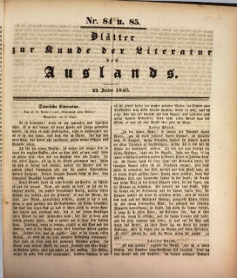 Blätter zur Kunde der Literatur des Auslands (Das Ausland) Donnerstag 23. Juli 1840