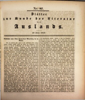 Blätter zur Kunde der Literatur des Auslands (Das Ausland) Mittwoch 29. Juli 1840