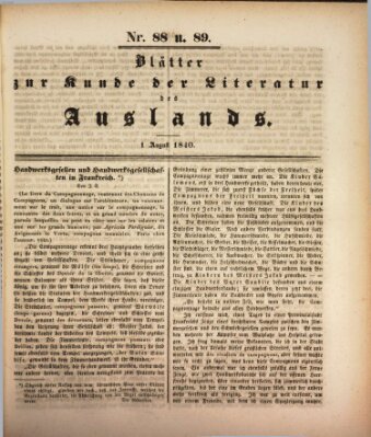 Blätter zur Kunde der Literatur des Auslands (Das Ausland) Samstag 1. August 1840