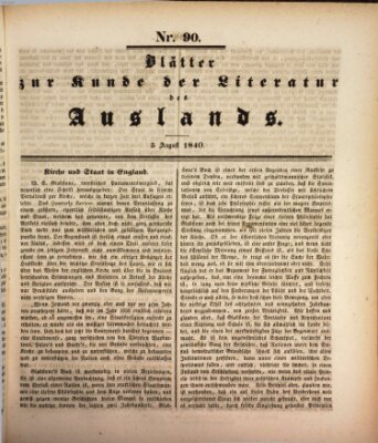 Blätter zur Kunde der Literatur des Auslands (Das Ausland) Mittwoch 5. August 1840