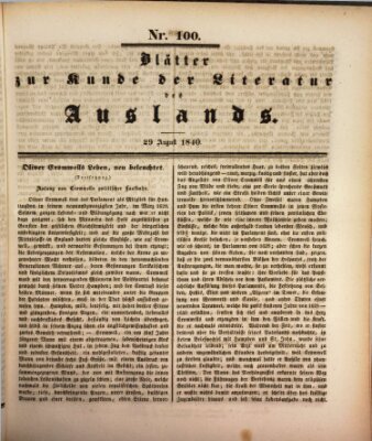 Blätter zur Kunde der Literatur des Auslands (Das Ausland) Samstag 29. August 1840