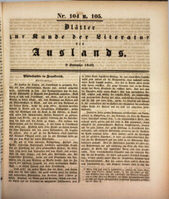 Blätter zur Kunde der Literatur des Auslands (Das Ausland) Mittwoch 9. September 1840