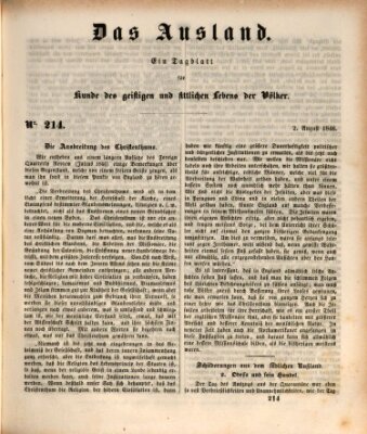 Das Ausland Sonntag 2. August 1846