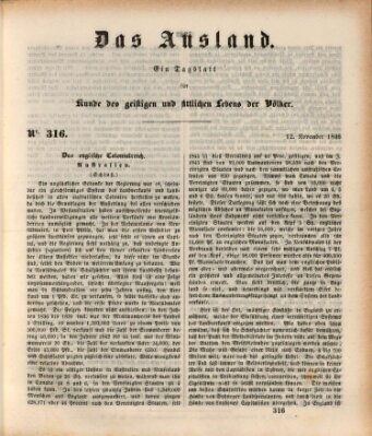 Das Ausland Donnerstag 12. November 1846