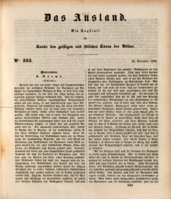 Das Ausland Montag 30. November 1846