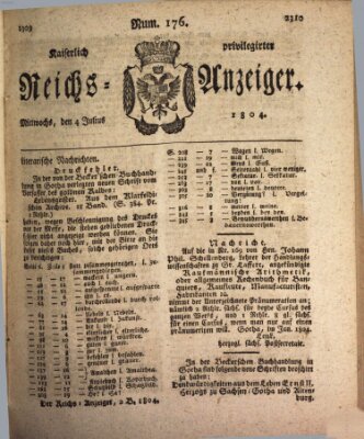 Kaiserlich privilegirter Reichs-Anzeiger (Allgemeiner Anzeiger der Deutschen) Mittwoch 4. Juli 1804