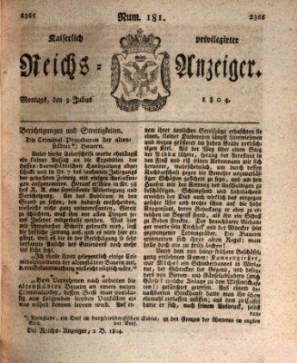 Kaiserlich privilegirter Reichs-Anzeiger (Allgemeiner Anzeiger der Deutschen) Montag 9. Juli 1804