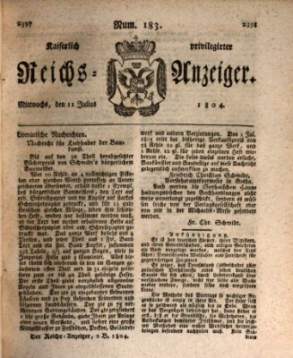 Kaiserlich privilegirter Reichs-Anzeiger (Allgemeiner Anzeiger der Deutschen) Mittwoch 11. Juli 1804