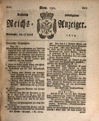 Kaiserlich privilegirter Reichs-Anzeiger (Allgemeiner Anzeiger der Deutschen) Mittwoch 18. Juli 1804