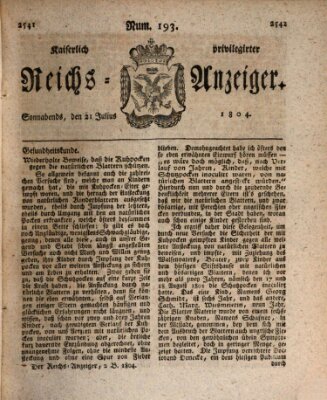 Kaiserlich privilegirter Reichs-Anzeiger (Allgemeiner Anzeiger der Deutschen) Samstag 21. Juli 1804