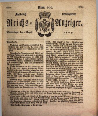 Kaiserlich privilegirter Reichs-Anzeiger (Allgemeiner Anzeiger der Deutschen) Donnerstag 2. August 1804