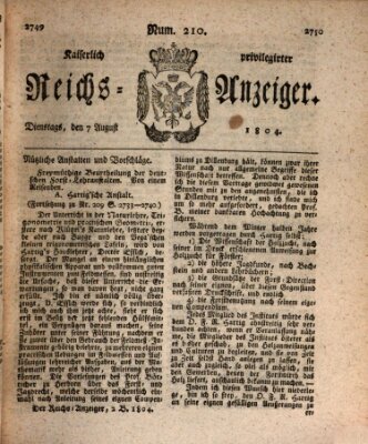 Kaiserlich privilegirter Reichs-Anzeiger (Allgemeiner Anzeiger der Deutschen) Dienstag 7. August 1804