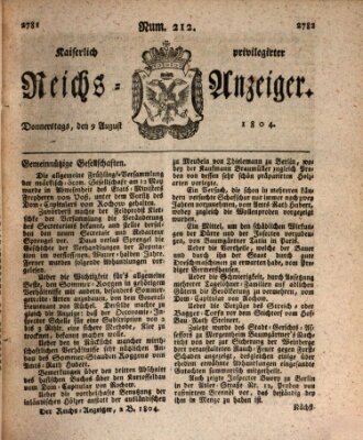 Kaiserlich privilegirter Reichs-Anzeiger (Allgemeiner Anzeiger der Deutschen) Donnerstag 9. August 1804