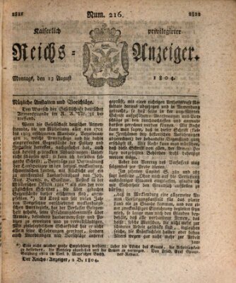 Kaiserlich privilegirter Reichs-Anzeiger (Allgemeiner Anzeiger der Deutschen) Montag 13. August 1804