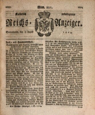 Kaiserlich privilegirter Reichs-Anzeiger (Allgemeiner Anzeiger der Deutschen) Samstag 18. August 1804