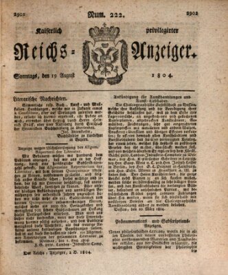 Kaiserlich privilegirter Reichs-Anzeiger (Allgemeiner Anzeiger der Deutschen) Sonntag 19. August 1804