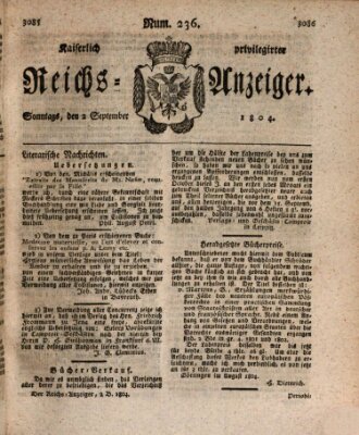 Kaiserlich privilegirter Reichs-Anzeiger (Allgemeiner Anzeiger der Deutschen) Sonntag 2. September 1804