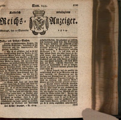 Kaiserlich privilegirter Reichs-Anzeiger (Allgemeiner Anzeiger der Deutschen) Montag 10. September 1804