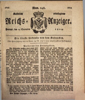 Kaiserlich privilegirter Reichs-Anzeiger (Allgemeiner Anzeiger der Deutschen) Freitag 14. September 1804