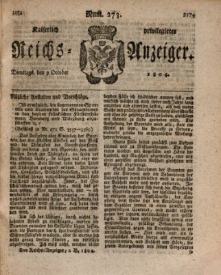 Kaiserlich privilegirter Reichs-Anzeiger (Allgemeiner Anzeiger der Deutschen) Dienstag 9. Oktober 1804