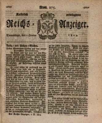 Kaiserlich privilegirter Reichs-Anzeiger (Allgemeiner Anzeiger der Deutschen) Donnerstag 11. Oktober 1804