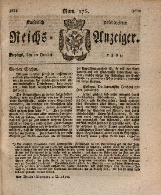 Kaiserlich privilegirter Reichs-Anzeiger (Allgemeiner Anzeiger der Deutschen) Freitag 12. Oktober 1804