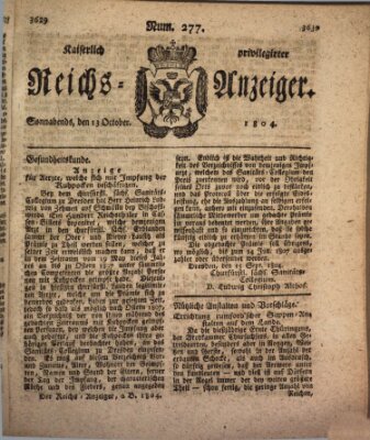 Kaiserlich privilegirter Reichs-Anzeiger (Allgemeiner Anzeiger der Deutschen) Samstag 13. Oktober 1804