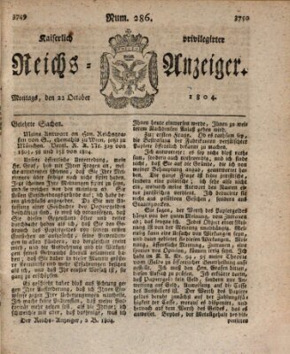 Kaiserlich privilegirter Reichs-Anzeiger (Allgemeiner Anzeiger der Deutschen) Montag 22. Oktober 1804