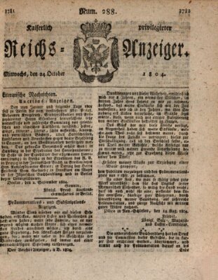 Kaiserlich privilegirter Reichs-Anzeiger (Allgemeiner Anzeiger der Deutschen) Mittwoch 24. Oktober 1804