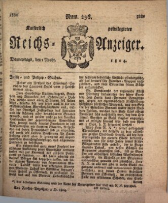 Kaiserlich privilegirter Reichs-Anzeiger (Allgemeiner Anzeiger der Deutschen) Donnerstag 1. November 1804