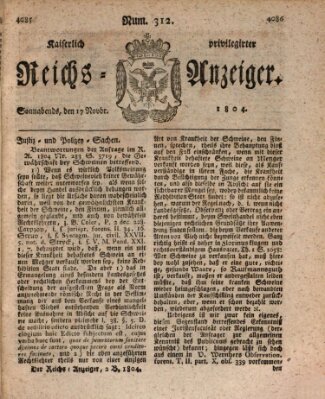 Kaiserlich privilegirter Reichs-Anzeiger (Allgemeiner Anzeiger der Deutschen) Samstag 17. November 1804