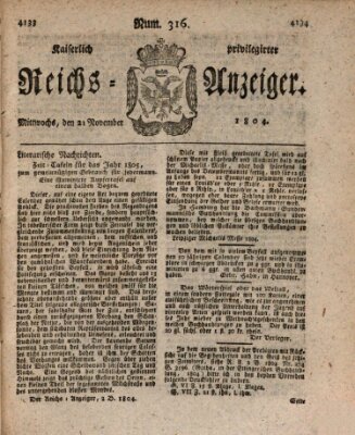 Kaiserlich privilegirter Reichs-Anzeiger (Allgemeiner Anzeiger der Deutschen) Mittwoch 21. November 1804