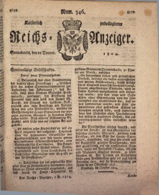 Kaiserlich privilegirter Reichs-Anzeiger (Allgemeiner Anzeiger der Deutschen) Samstag 22. Dezember 1804