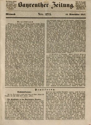 Bayreuther Zeitung Mittwoch 10. November 1847