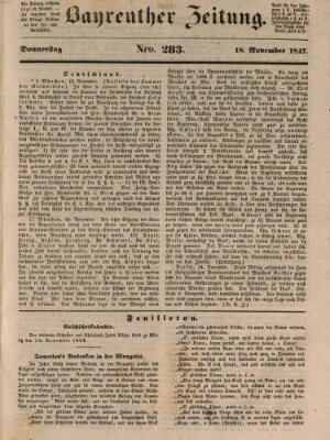 Bayreuther Zeitung Donnerstag 18. November 1847