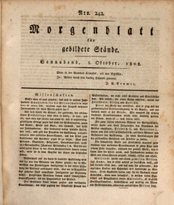 Morgenblatt für gebildete Stände Samstag 8. Oktober 1808