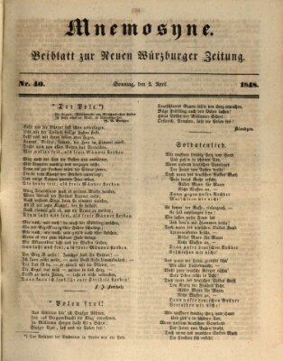 Mnemosyne (Neue Würzburger Zeitung) Sonntag 2. April 1848