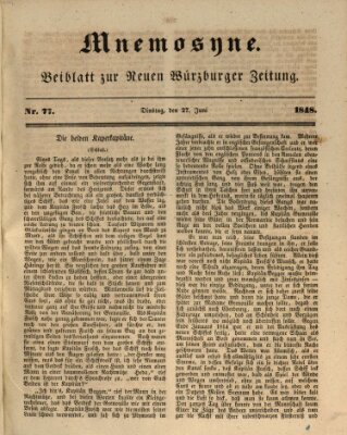 Mnemosyne (Neue Würzburger Zeitung) Dienstag 27. Juni 1848