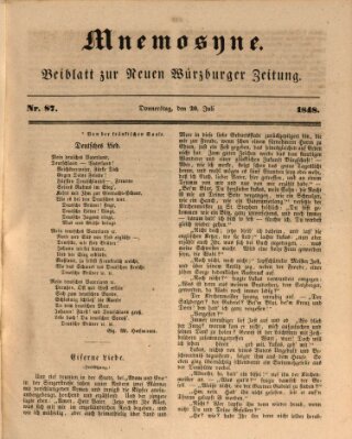 Mnemosyne (Neue Würzburger Zeitung) Donnerstag 20. Juli 1848